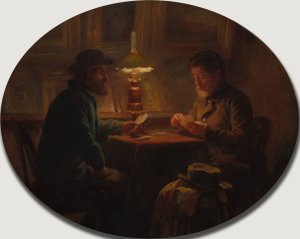 Card Game at 'le Pere Martin' by Adolphe-Felix Cals Oil Painting