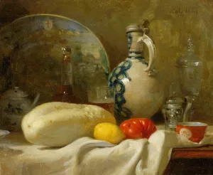 Still Life with a Cucumber and a Pitcher Oil painting by Adolphe-Felix Cals