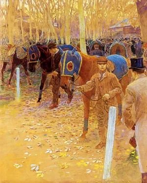The Saddling Paddock by Adolphe Gustave Binet - Oil Painting Reproduction
