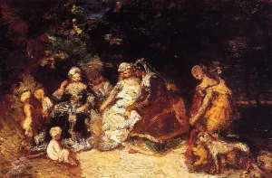 Elegant Women and Cupids Oil painting by Adolphe Joseph Monticelli