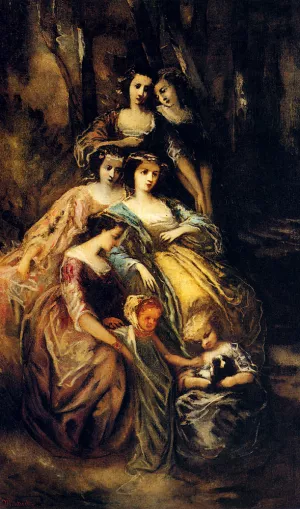 Empress Eugenie And Her Attendants by Adolphe Joseph Monticelli Oil Painting
