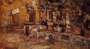 Farmyard with Donkeys and Roosters painting by Adolphe Joseph Monticelli