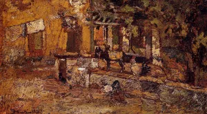 Farmyard with Donkeys and Roosters Oil painting by Adolphe Joseph Monticelli