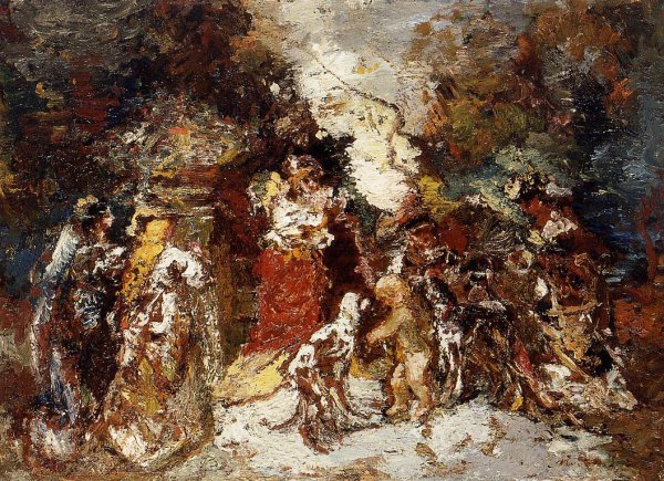 Main Product Photo of Rendezvous under the Flowered Bower Painting by Adolphe Joseph Monticelli