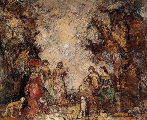 The Meeting of the Elegant Ladies by Adolphe Joseph Monticelli Oil Painting