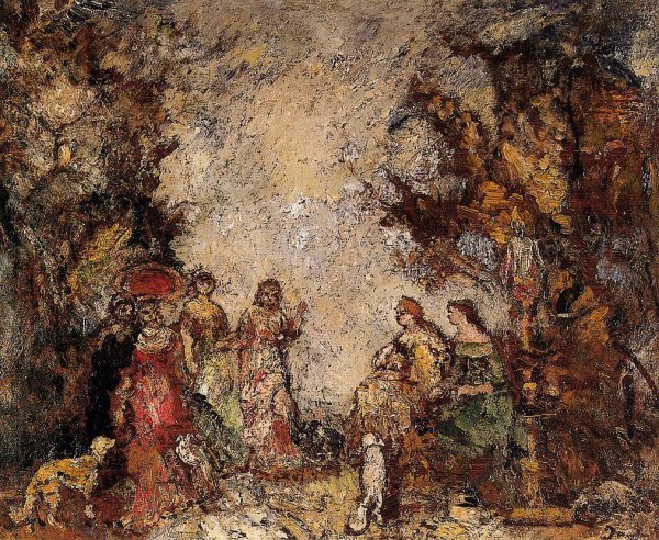 Main Product Photo of The Meeting of the Elegant Ladies Painting by Adolphe Joseph Monticelli