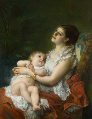 A Mother's Embrace by Adolphe Jourdan Oil Painting