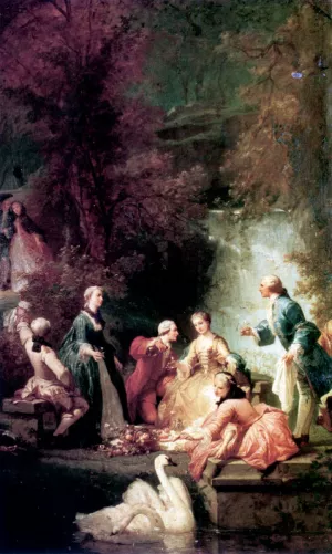 A Summer's Picnic Oil painting by Adolphe Jourdan