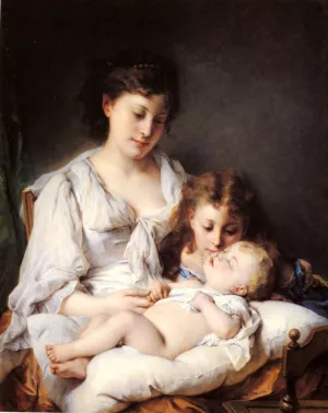 Maternal Affection by Adolphe Jourdan Oil Painting