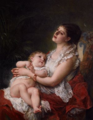 Mothers Embrace by Adolphe Jourdan Oil Painting