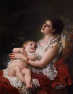 Mothers Embrace by Adolphe Jourdan Oil Painting