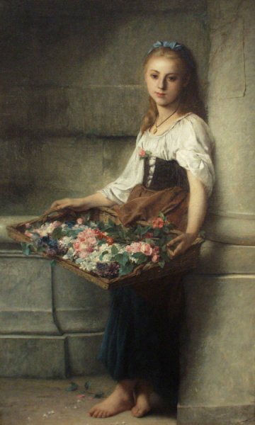 The Flowerseller by Adolphe Jourdan - Hand-Painted Oil Painting Reproduction