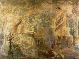Saint Cecily and Saint Valerian by Adolphe La Lyre - Oil Painting Reproduction
