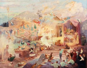 Phantasmagorical scene, also called liberty by Adolphe Leon Willette Oil Painting