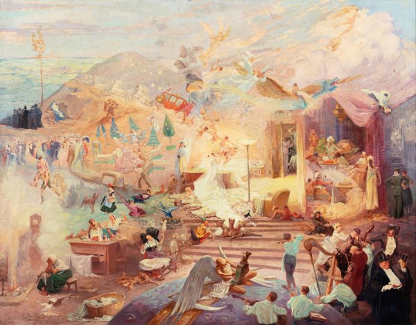 Phantasmagorical scene, also called liberty by Adolphe Leon Willette - Hand-Painted Oil Painting Reproduction
