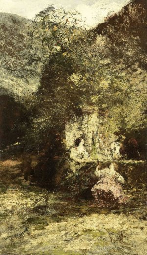 Figures near a Fountain by Adolphe Monticelli Oil Painting