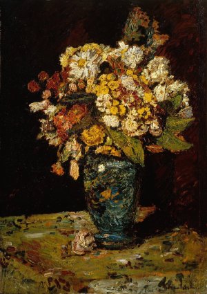Flowers in a Blue Vase by Adolphe Monticelli Oil Painting