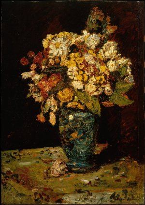 Flowers in a Blue Vase by Adolphe Monticelli Oil Painting