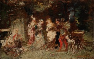 Garden Scene by Adolphe Monticelli Oil Painting