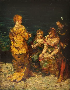 La conversation interrompue by Adolphe Monticelli Oil Painting