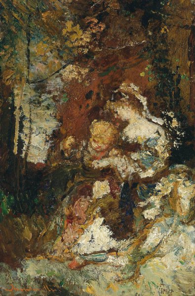 Main Product Photo of La Lecon Painting by Adolphe Monticelli