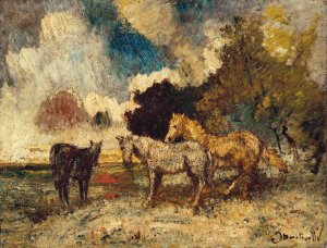 Les trois chevaux by Adolphe Monticelli Oil Painting