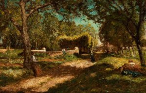 Paysage anime de petits personnages by Adolphe Monticelli Oil Painting