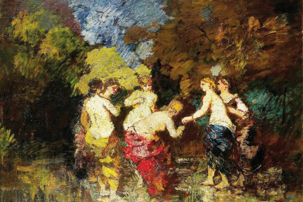 Main Product Photo of Six Bathers Painting by Adolphe Monticelli