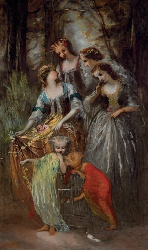 The Empress Eugenie and her attendants by Adolphe Monticelli Oil Painting