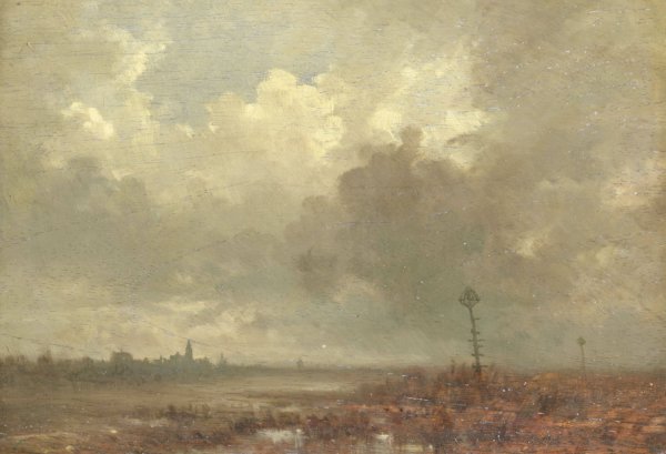 Main Product Photo of Riviergezicht bij avond  Painting by Adolphe Mouilleron