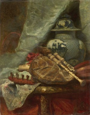 Still Life with Bagpipes by Adolphe Mouilleron Oil Painting