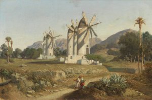 Windmills in Mallorca by Adolphe-Paul-Emile Balfourier Oil Painting