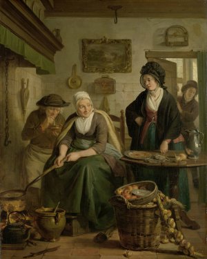 Woman Baking Pancakes by Adriaan De Lelie Oil Painting