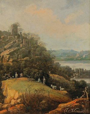 A River Landscape With A Ruin And Figures by Adriaen Bloemaert Oil Painting