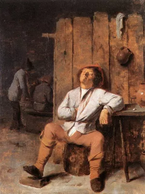 A Boor Asleep painting by Adriaen Brouwer