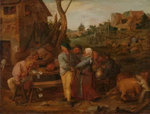 Card Fight outside a Country Tavern by Adriaen Brouwer Oil Painting