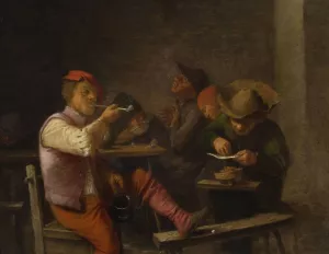 Peasant smoking tobacco in a tavern by Adriaen Brouwer Oil Painting
