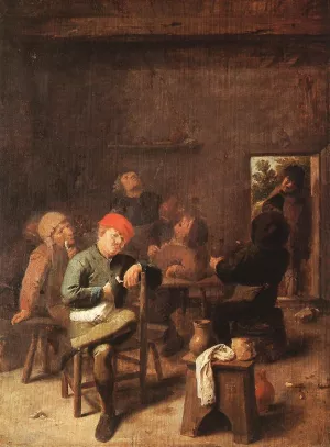 Peasants Smoking and Drinking by Adriaen Brouwer - Oil Painting Reproduction