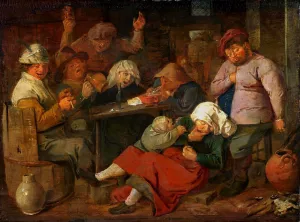 Poor Folk Drinking in a Tavern by Adriaen Brouwer Oil Painting