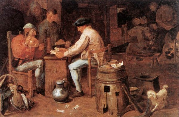 Main Product Photo of The Card Players Painting by Adriaen Brouwer