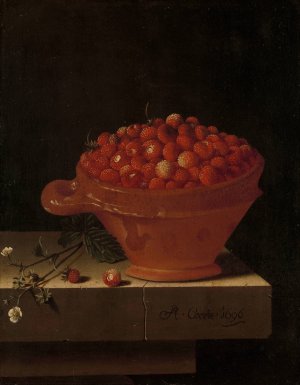 A Bowl of Strawberries on a Stone Plinth by Adriaen Coorte Oil Painting