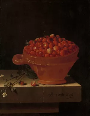 A Bowl of Strawberries on a Stone Plinth by Adriaen Coorte Oil Painting
