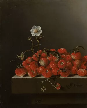 Still Life with Wild Strawberries by Adriaen Coorte Oil Painting