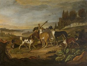 Gundogs against landscape by Adriaen Cornelisz Beeldemaker Oil Painting