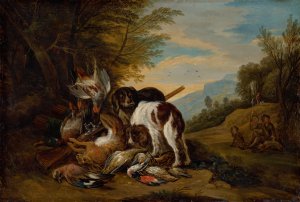 Hunting Still Life in a Landscape by Adriaen De Gryef Oil Painting