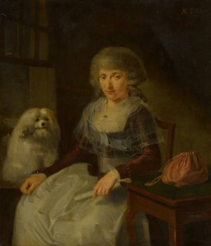 Elderly woman with her dog by Adriaen De Lelie Oil Painting