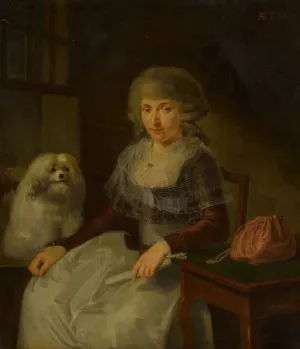 Elderly woman with her dog by Adriaen De Lelie Oil Painting