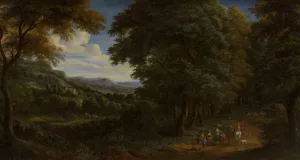 A Wooded Landscape with Horsemen Greeting Travelers Oil painting by Adriaen Fransz Boudewijns