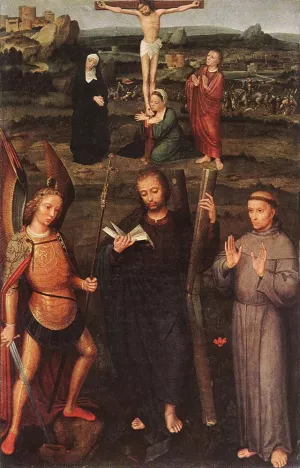 Archangel St Michael, St Andrew and St Francis of Assisi painting by Adriaen Isenbrant