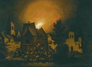 Peasants Putting Out A Village Fire At Night by Adriaen Lievensz Van Der Poel Oil Painting